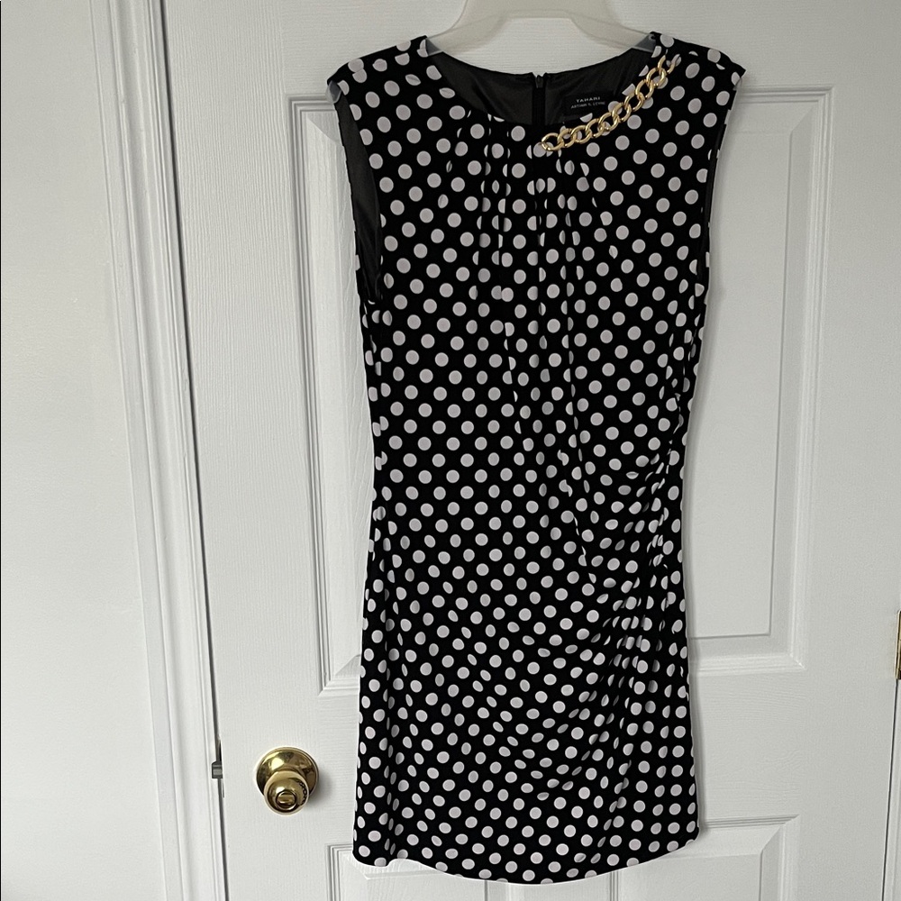 SUMMER SALE - Elegant Tahari Black and White Polka Dot Dress